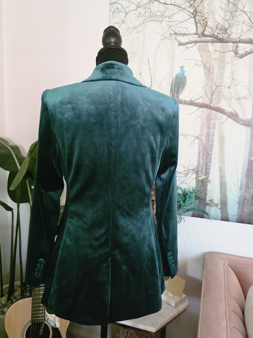 Express Velvet Tailored Blazer Jacket - Teal Green - Picture 3 of 5
